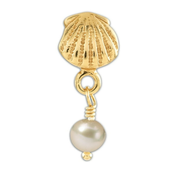 Sterling Silver Sea Shell White Pearl CZ Dangle Bead for European Charm Bracelet